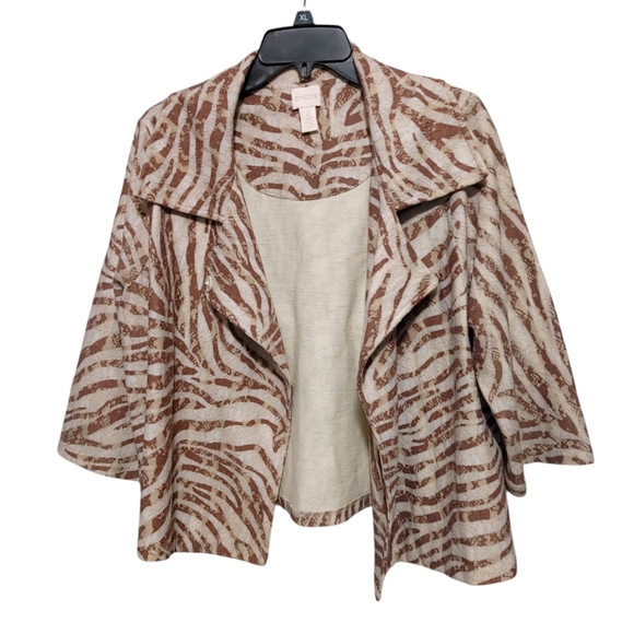 Chico's Brown Zebra Striped Wide Collar Short Jacket Women's Size 2 - Large - Picture 5 of 9